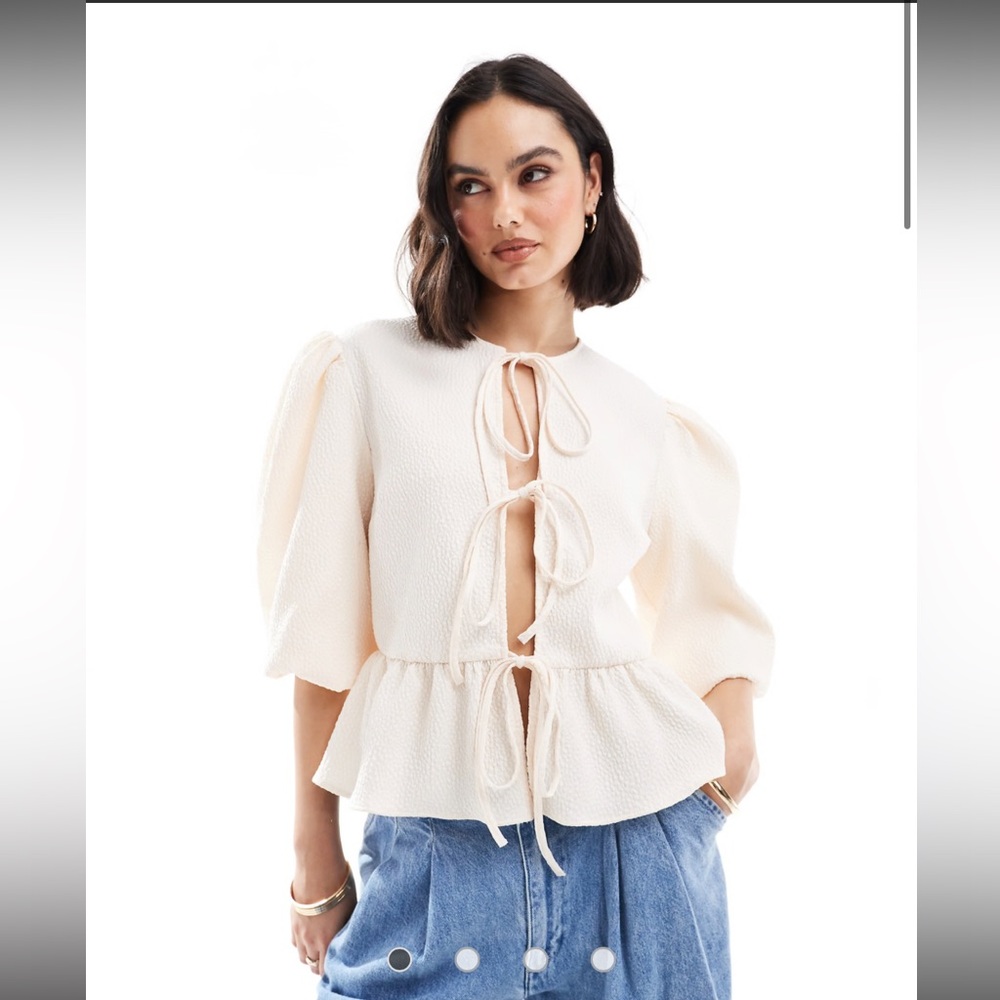 NWOT ASOS DESIGN textured peplum tie shirt top in ivory